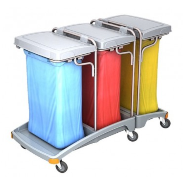 Potrójny wózek na odpady z pokrywą  z tworzywa sztucznego 3 x 120l